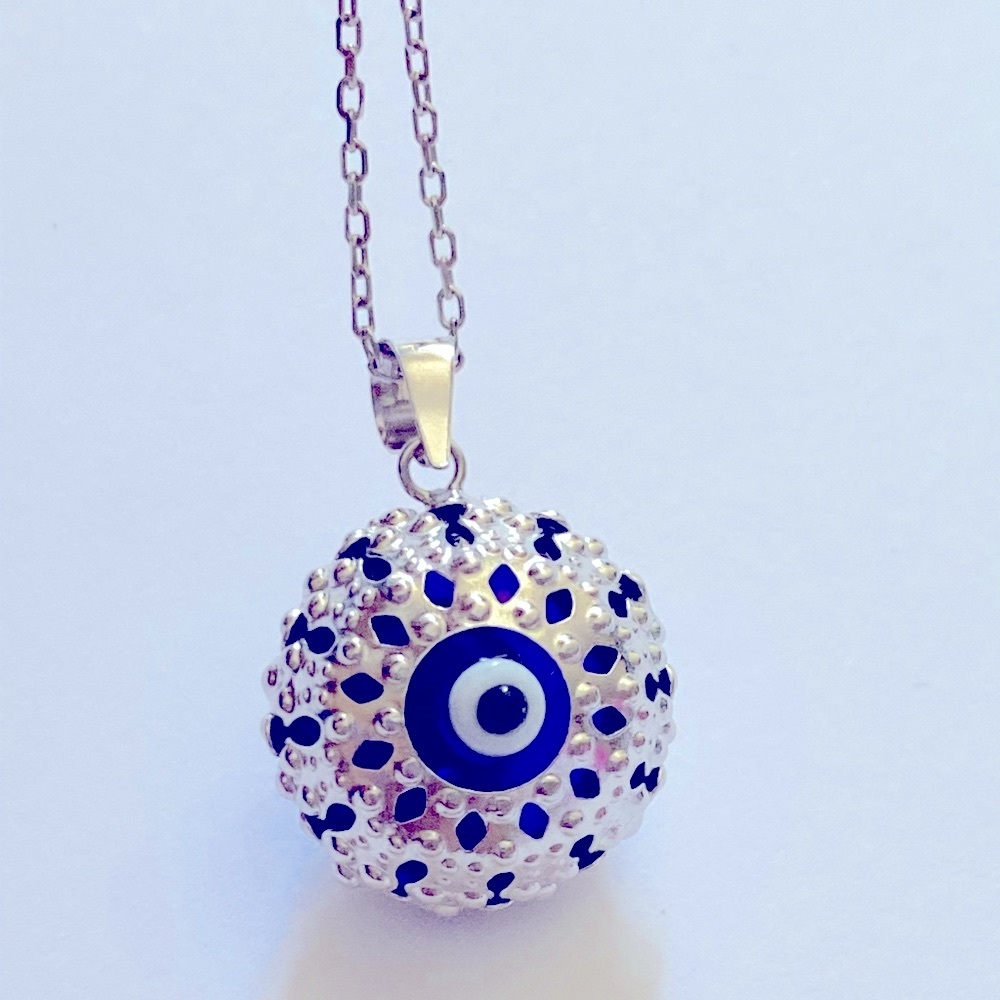 🧿925 Silver necklace glass blue evileye bead